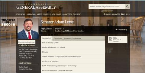 Senator Adam Lowe Click image to view more from Sen. Lowes State Page